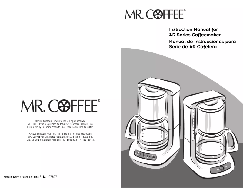 Page n°1 - Manuel utilisateur Mr. Coffee AR13