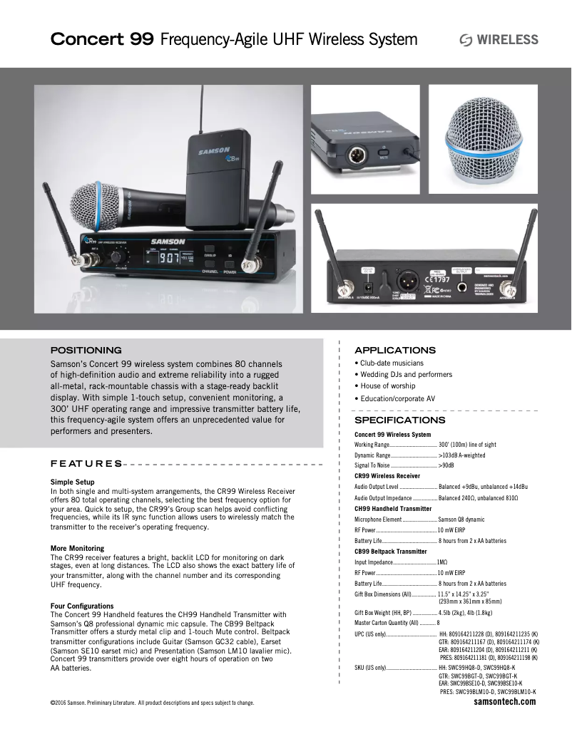Page 1 de la notice Fiche technique Samson Concert 99