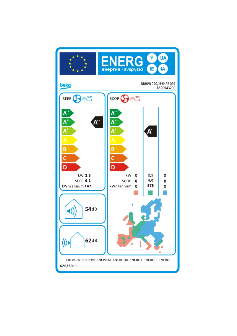 Page 1 de la notice Label énergétique Beko BRHPR 091