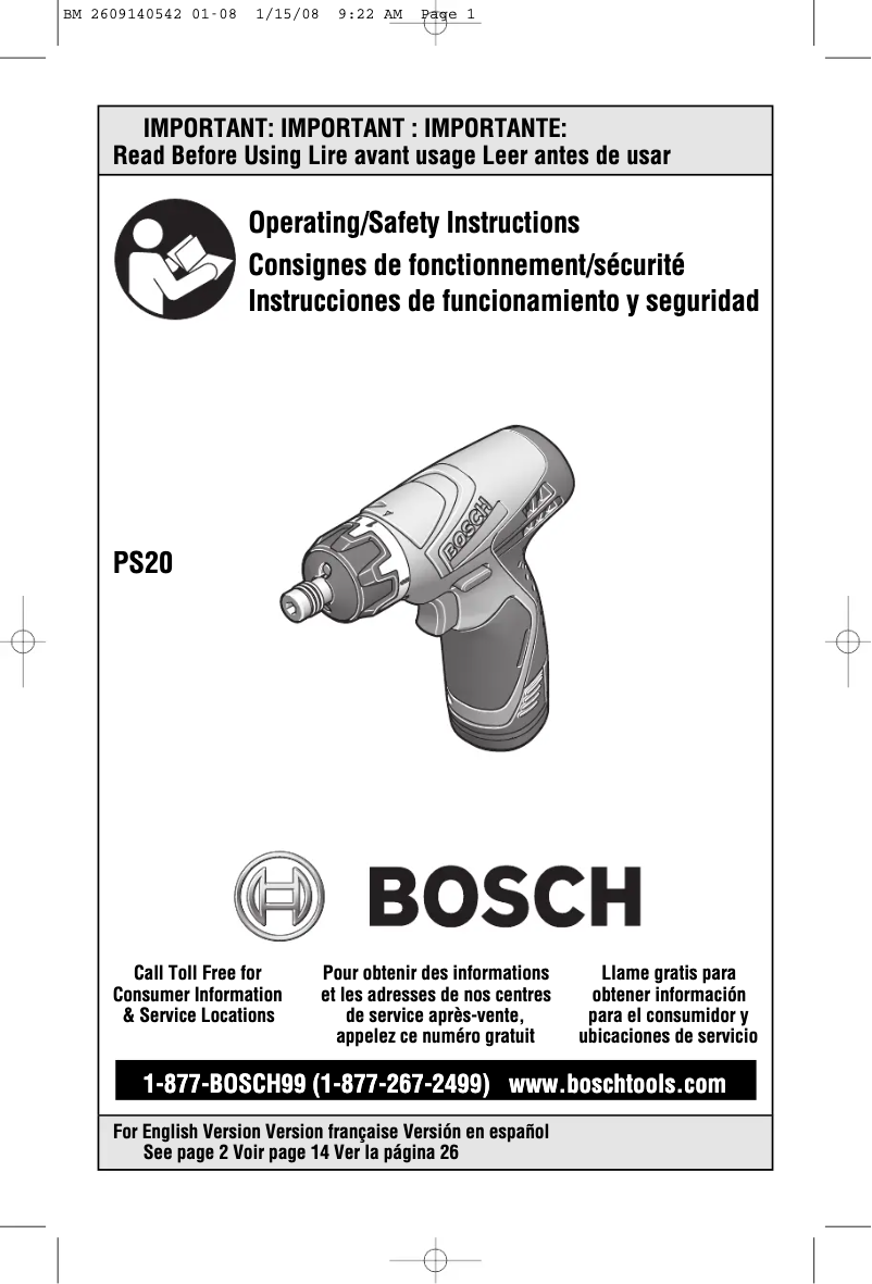 Page 1 de la notice Manuel utilisateur Bosch PS20B