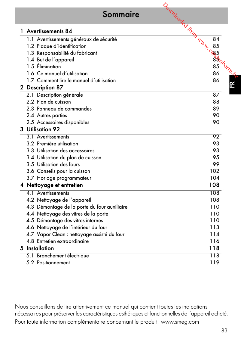 Page 1 de la notice Manuel utilisateur Smeg Victoria TR93IP