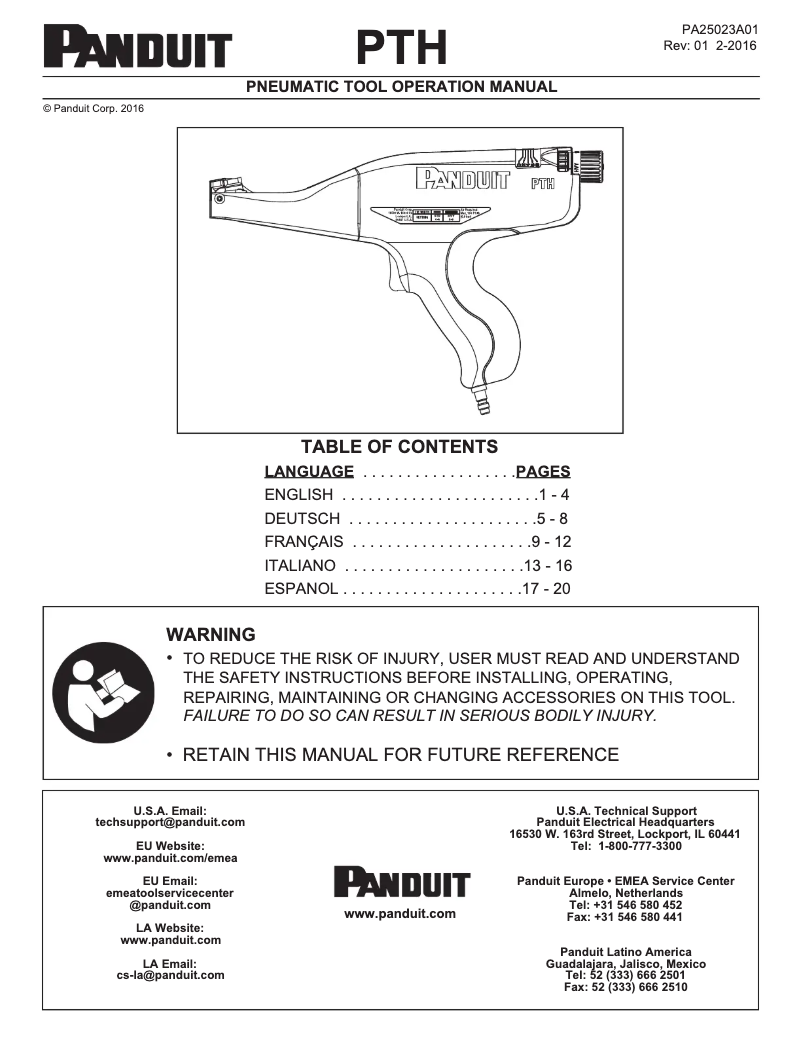 Image de la première page du manuel de l'appareil PTH