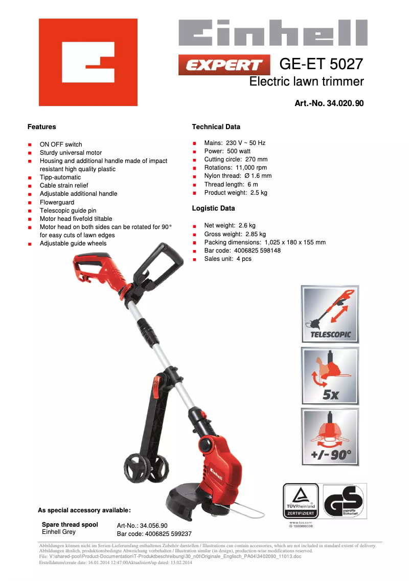 Page n°1 - Fiche technique Einhell GE-ET 5027