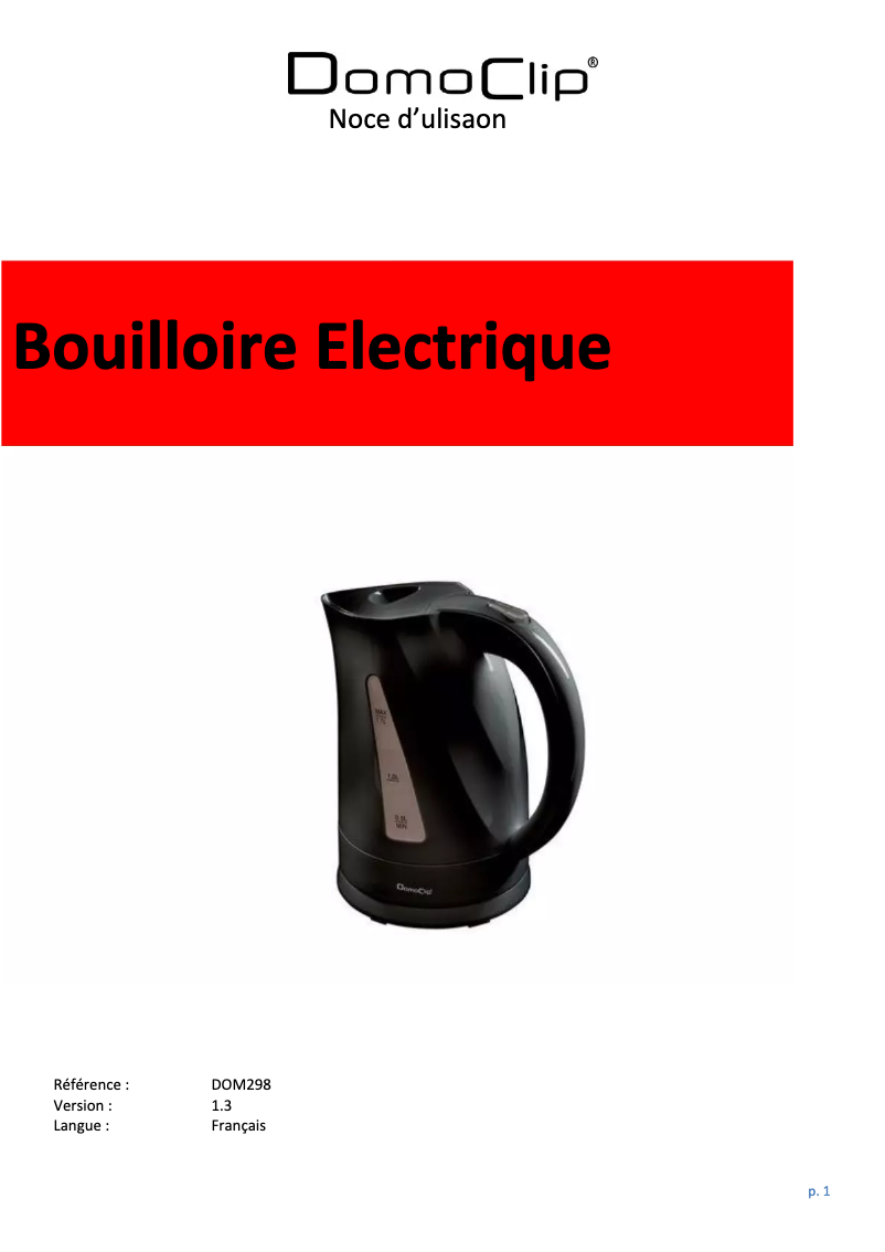 Page 1 de la notice Manuel utilisateur Domoclip DOM298RN