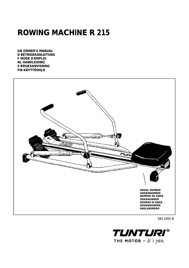 Page 1 de la notice Manuel utilisateur Tunturi R215