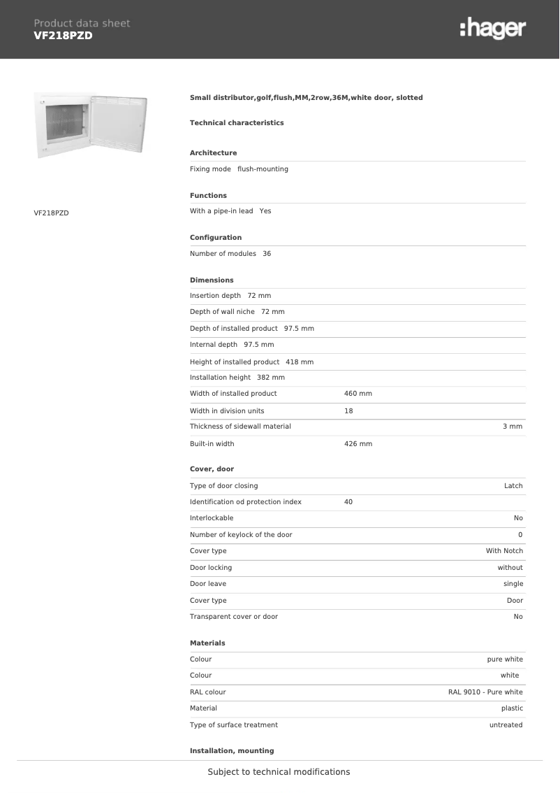 Image de la première page du manuel de l'appareil VF218PZD