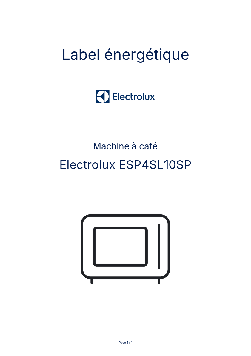 Page n°1 - Label énergétique Electrolux ESP4SL10SP