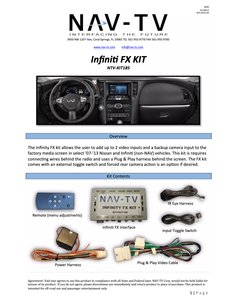 First page image of the manual for NVT-KIT185