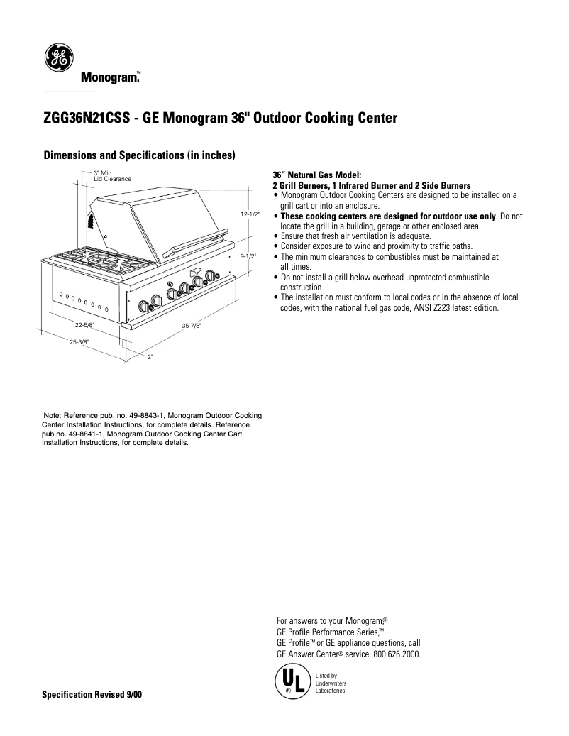 Page 1 de la notice Fiche technique GE ZGG36N21CSS