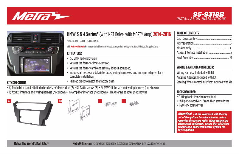 Page n°1 - Guide d'installation Metra 95-9318B