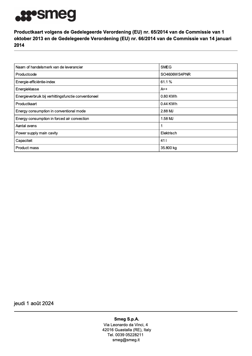 Page n°1 - Fiche technique Smeg SO4606WS4PNR