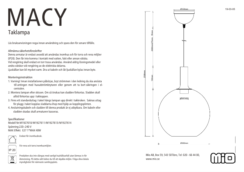 Page 1 de la notice Manuel utilisateur Mio Macy