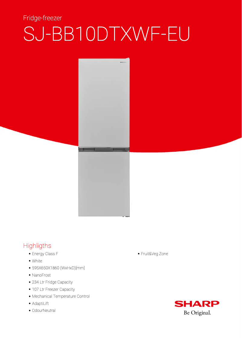 Page 1 de la notice Fiche technique Sharp SJ-BB10DTXWF-EU