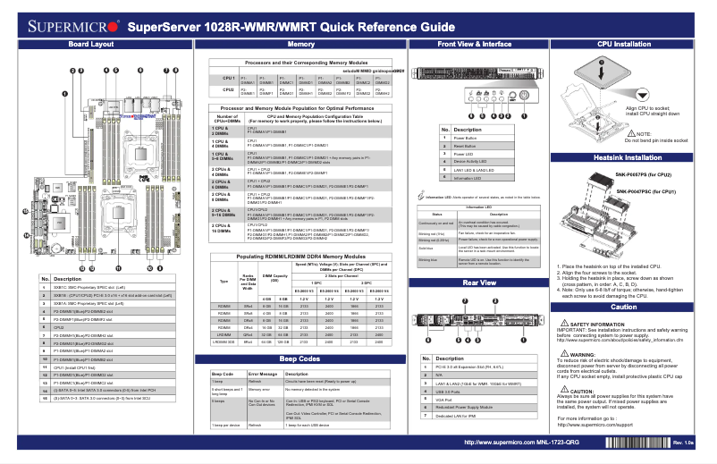 Page 1 de la notice Guide de démarrage rapide Supermicro SuperServer 1028R-WMRT