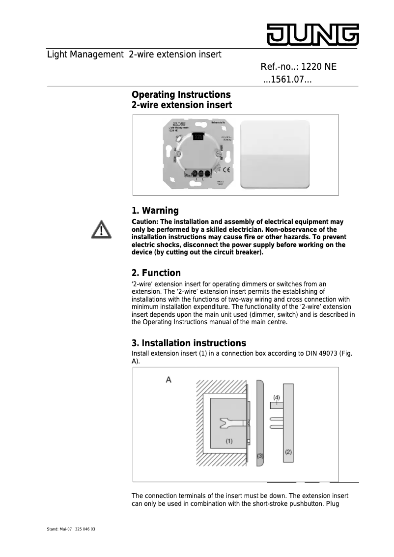 Page 1 de la notice Manuel utilisateur JUNG AL 1561.07 AN