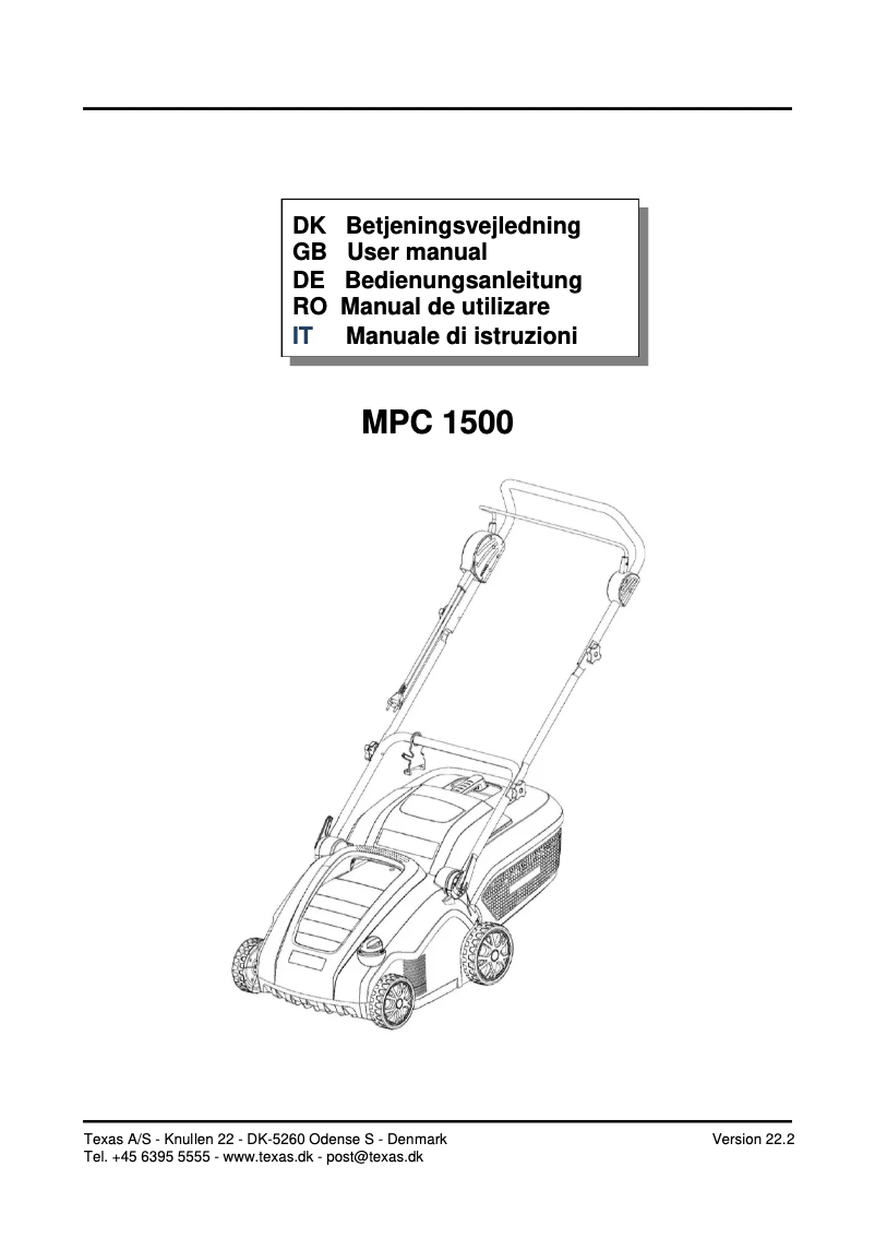 Page n°1 - Manuel utilisateur Texas MPC1500