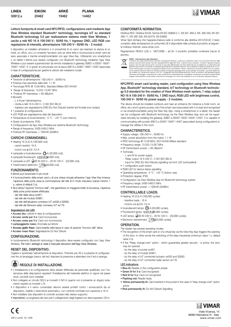 Page 1 de la notice Instructions / montage Vimar 14462