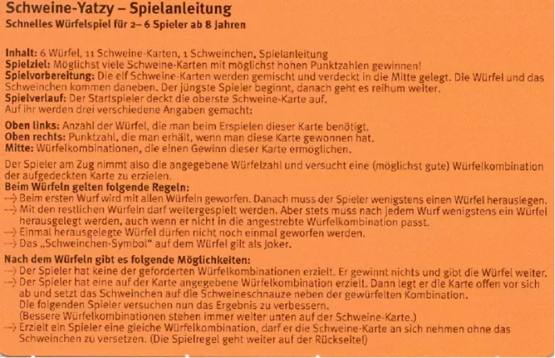 Page 1 de la notice Manuel utilisateur Noris Piggy Yahtzee