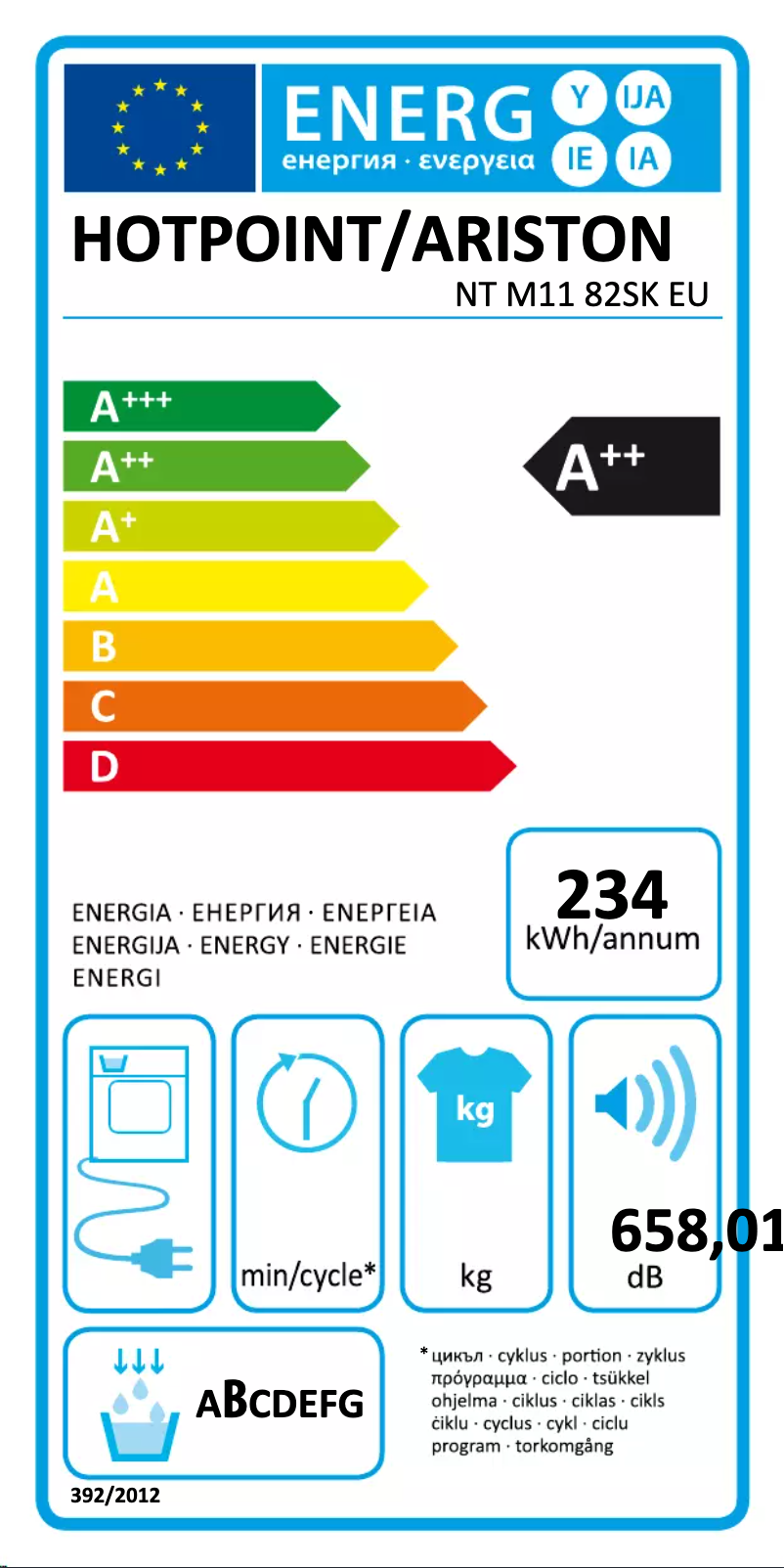 Page n°1 - Label énergétique Hotpoint NT M11 82SK