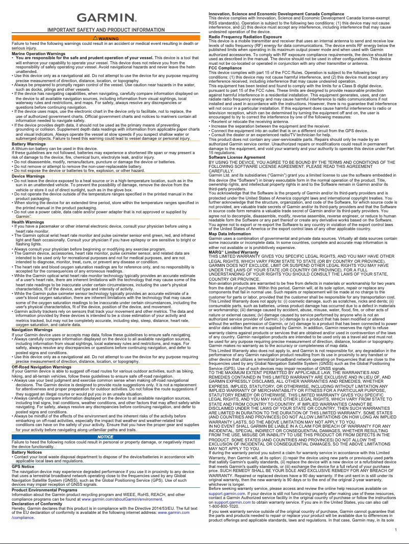 Page 1 de la notice Fiche technique Garmin MARQ Captain