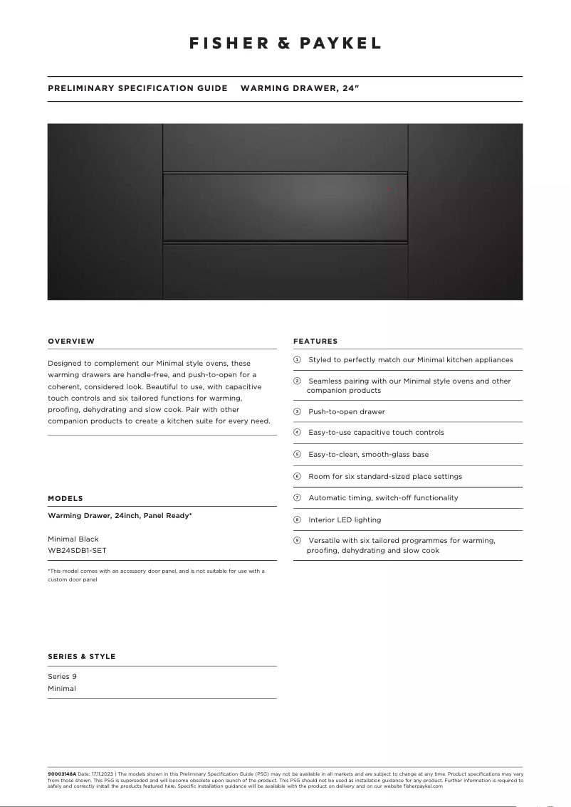 Page n°1 - Fiche technique Fisher & Paykel WB24SDB1-SET