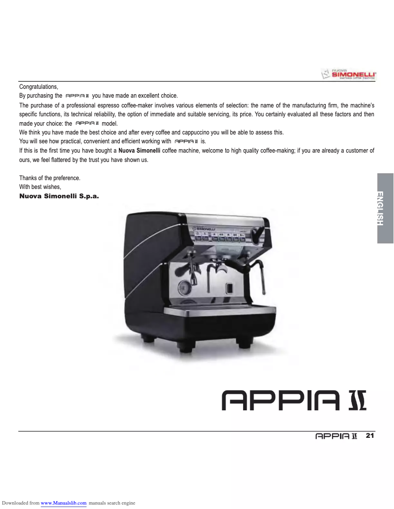Page n°1 - Manuel utilisateur Nuova Simonelli Appia ll 1 Group