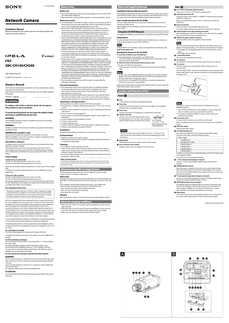 Page 1 de la notice Manuel utilisateur Sony CH240