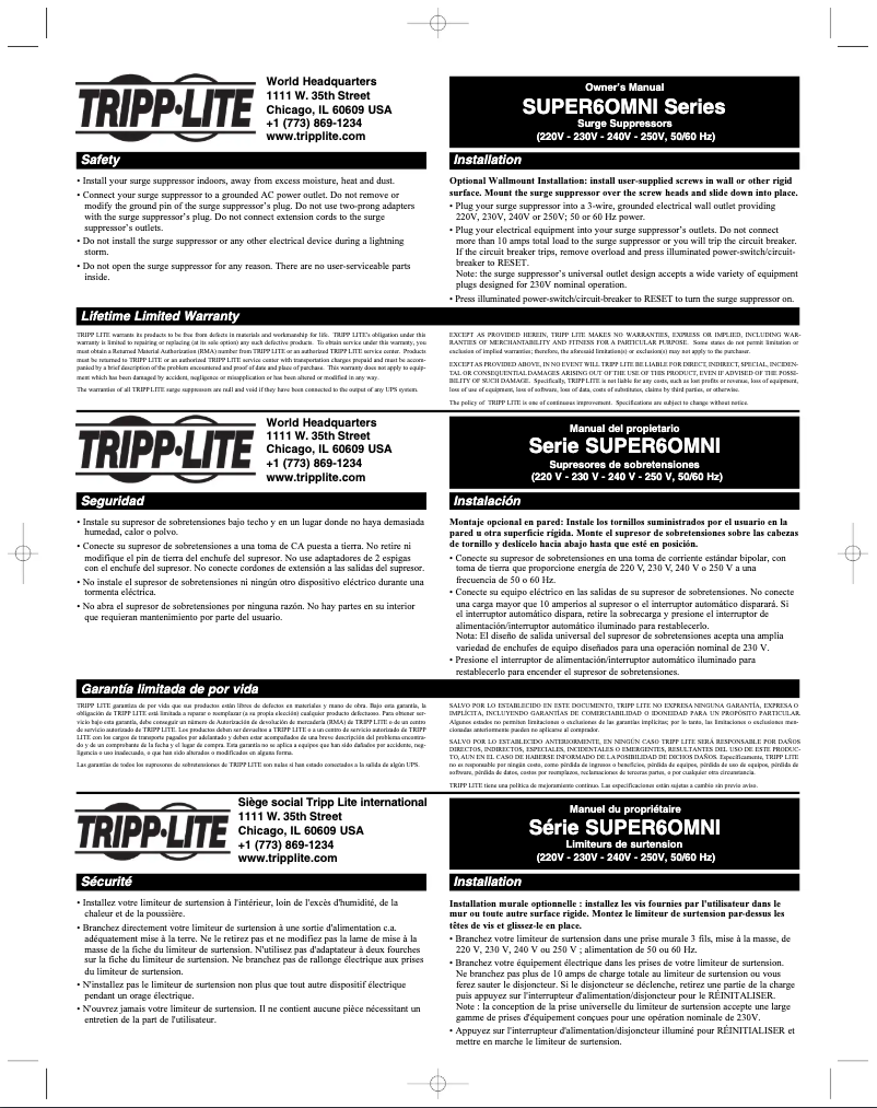 Page 1 de la notice Manuel utilisateur Tripp Lite SUPER6OMNI D