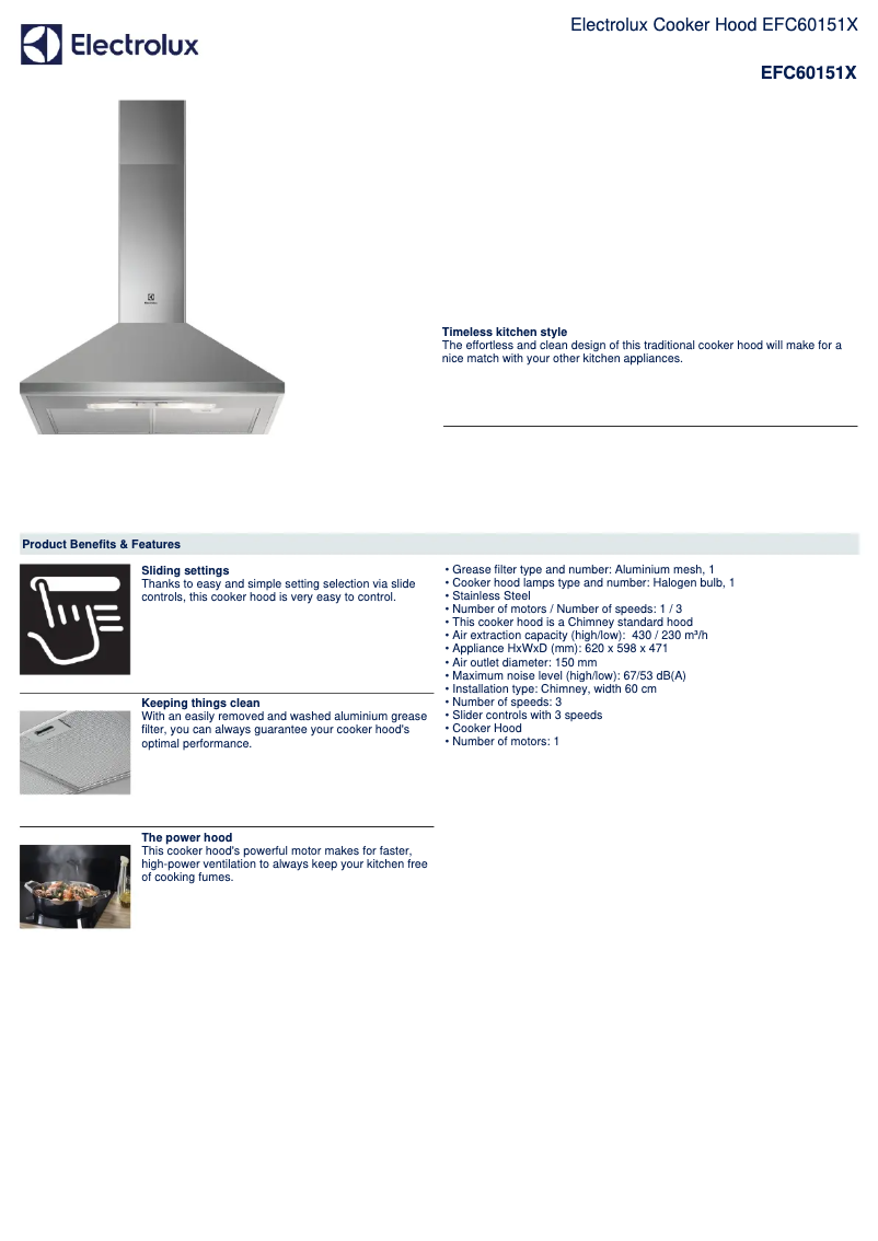 Page n°1 - Fiche technique Electrolux EFC60151X