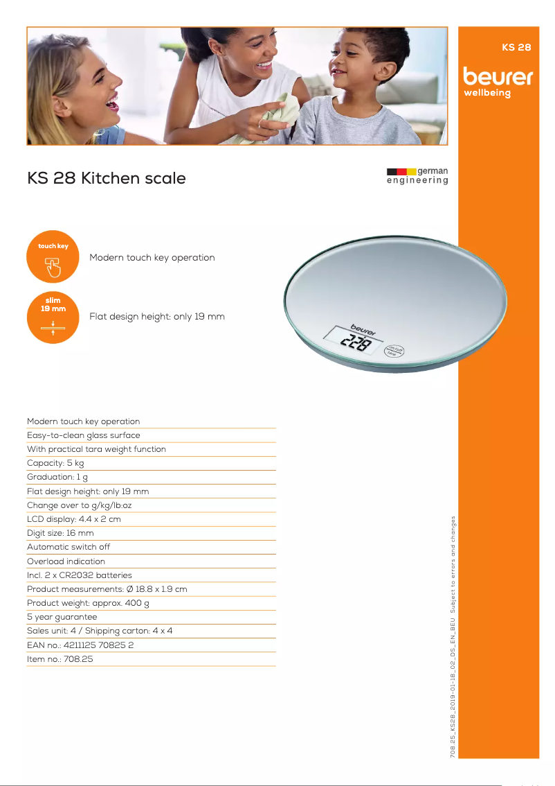 Page 1 de la notice Fiche technique Beurer KS 28