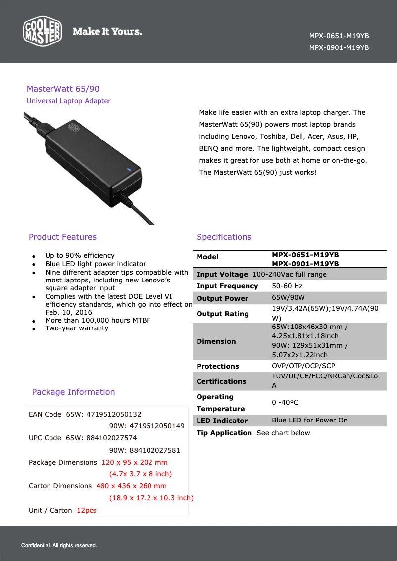 Page 1 de la notice Manuel utilisateur Cooler Master MasterWatt 90