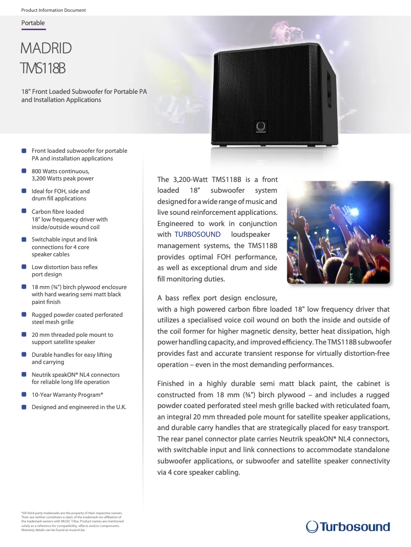 Page n°1 - Fiche technique Turbosound TMS118B