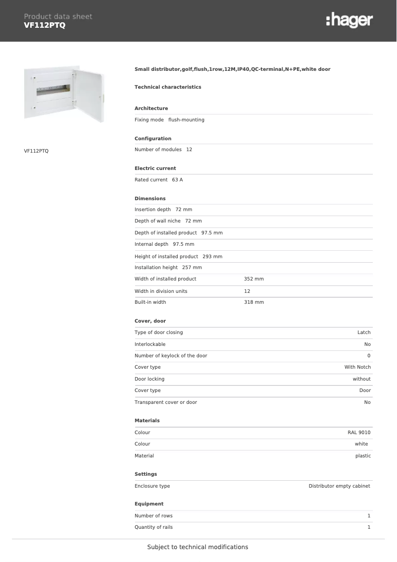 Image de la première page du manuel de l'appareil VF112PTQ