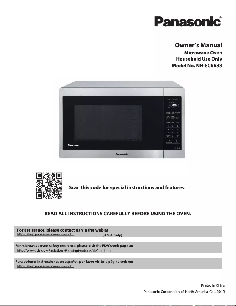 Page n°1 - Manuel utilisateur Panasonic NN-SC668S
