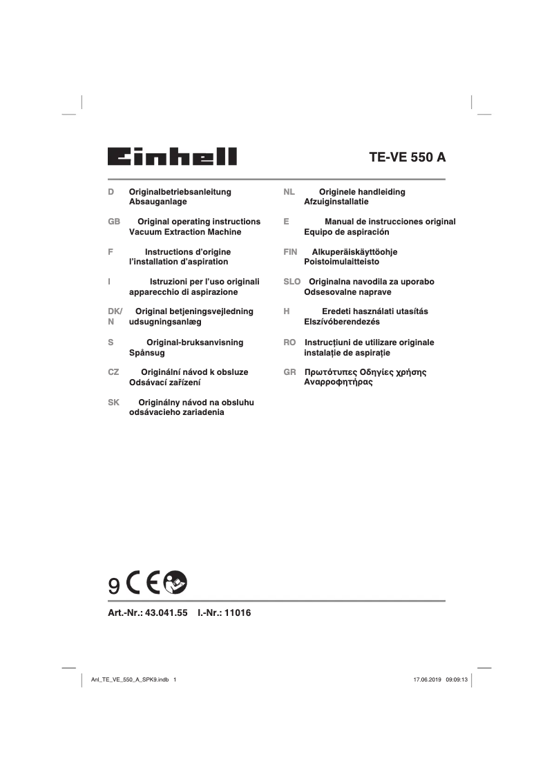 Page n°1 - Manuel utilisateur Einhell TE-VE 550 A