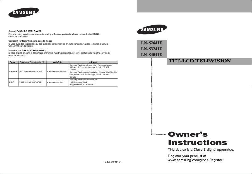 Page 1 de la notice Manuel utilisateur Samsung LN-S4041D