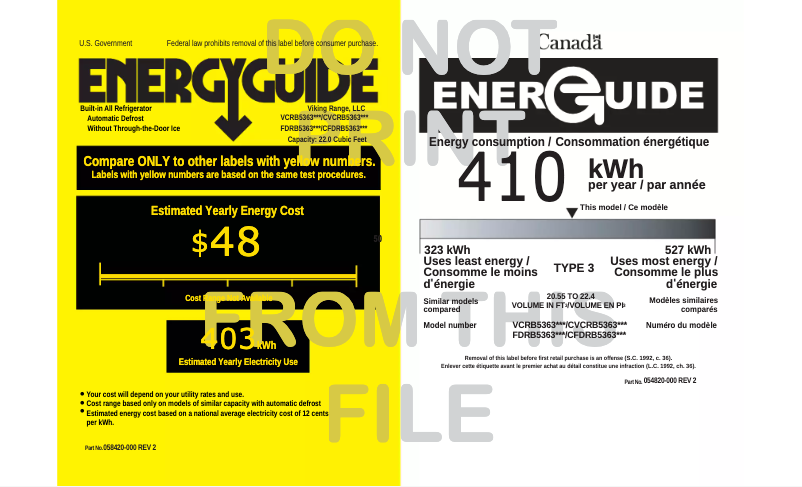 Página 1 del manual Etiqueta energética Viking VCRB5303L