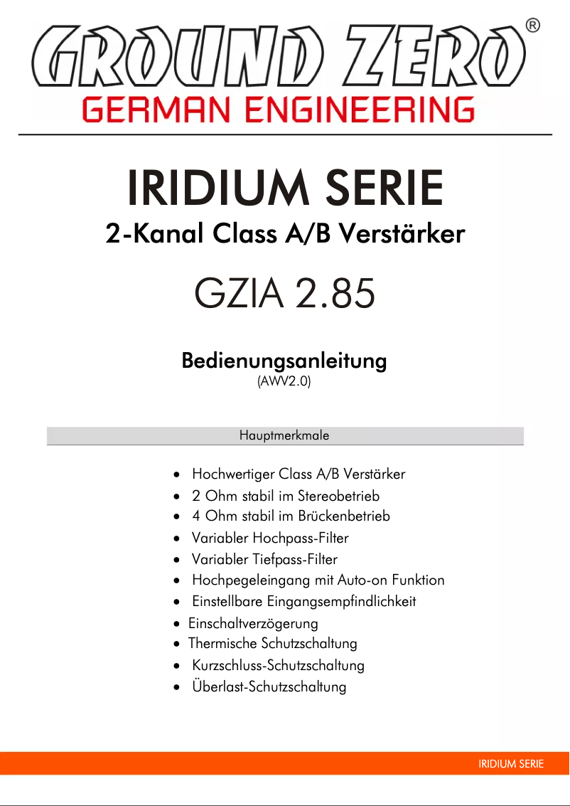 Página 1 del manual Manual de usuario Ground Zero GZIA 2.85