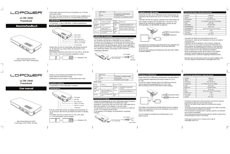 Page 1 de la notice Manuel utilisateur LC-Power LC-PB-13000