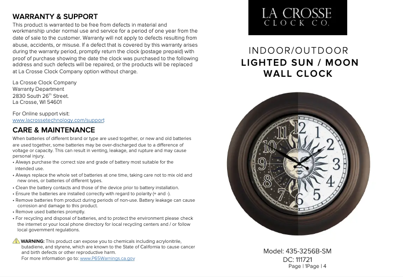 Page 1 de la notice Manuel utilisateur La Crosse Technology 435-3256B-SM