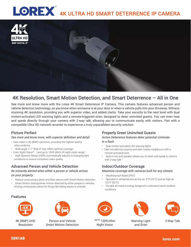 Page 1 de la notice Fiche technique Lorex E891AB
