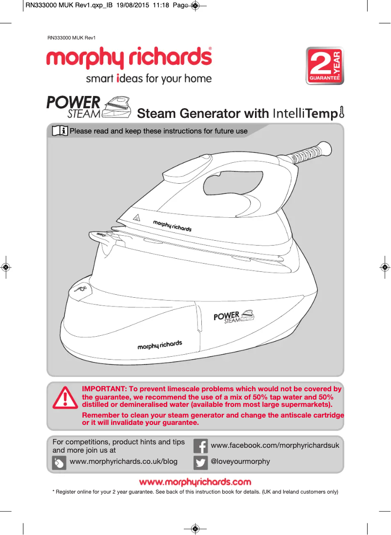 Page 1 de la notice Manuel utilisateur Morphy Richards Power Steam 333000