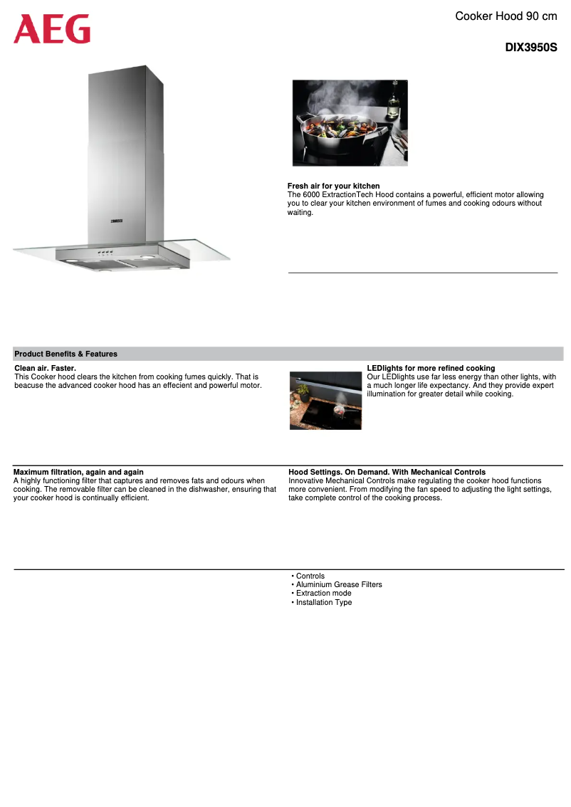 Página 1 del manual Ficha técnica AEG DIX3950S