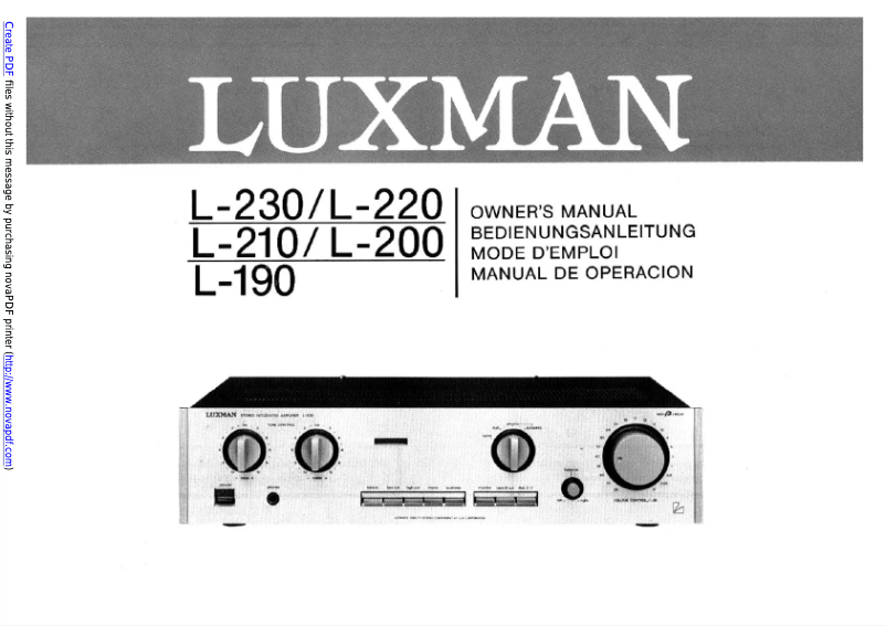 Page n°1 - Manuel utilisateur Luxman L-210