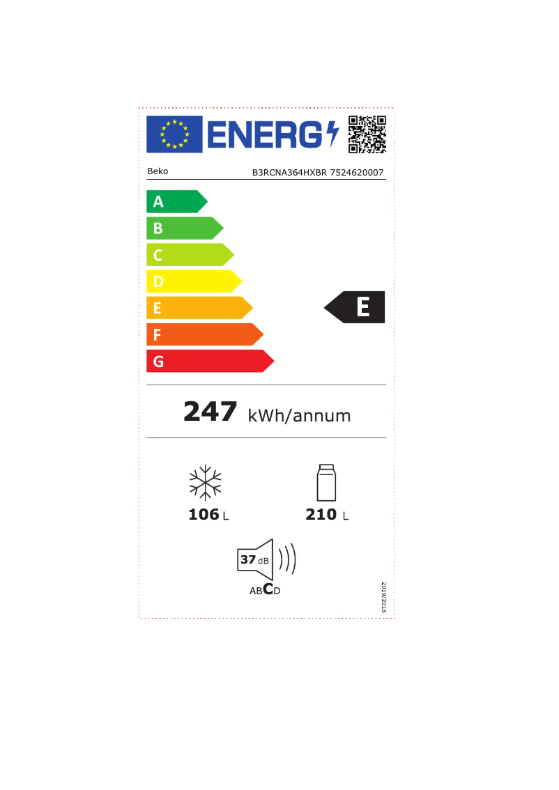 Página 1 del manual Etiqueta energética Beko B3RCNA364HXBR