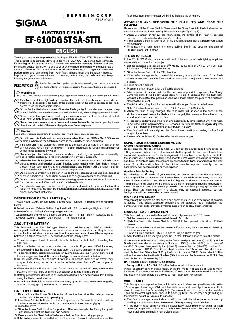 Page 1 de la notice Manuel utilisateur Sigma EF-610 DG ST (Nikon)