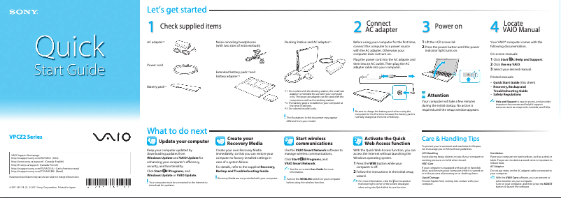 Page n°1 - Guide d'installation Sony Vaio VPCZ22UGX
