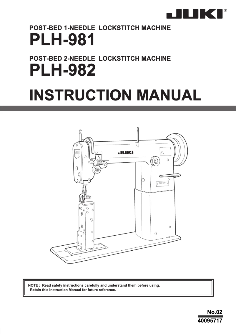 Page n°1 - Manuel utilisateur Juki PLH-982