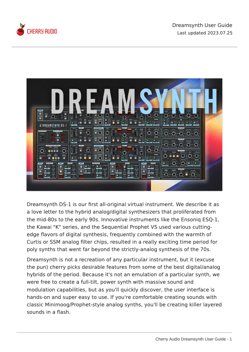 Image de la première page du manuel de l'appareil Dreamsynth