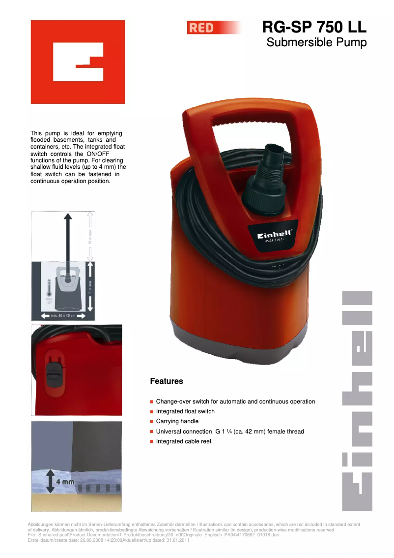 Page n°1 - Fiche technique Einhell RG-SP 750 LL